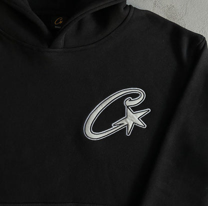 Corteiz Black Satin C-star Applique Tracksuit