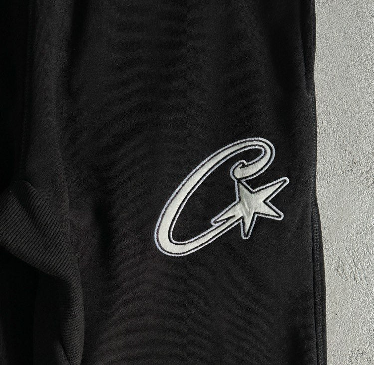 Corteiz Black Satin C-star Applique Tracksuit