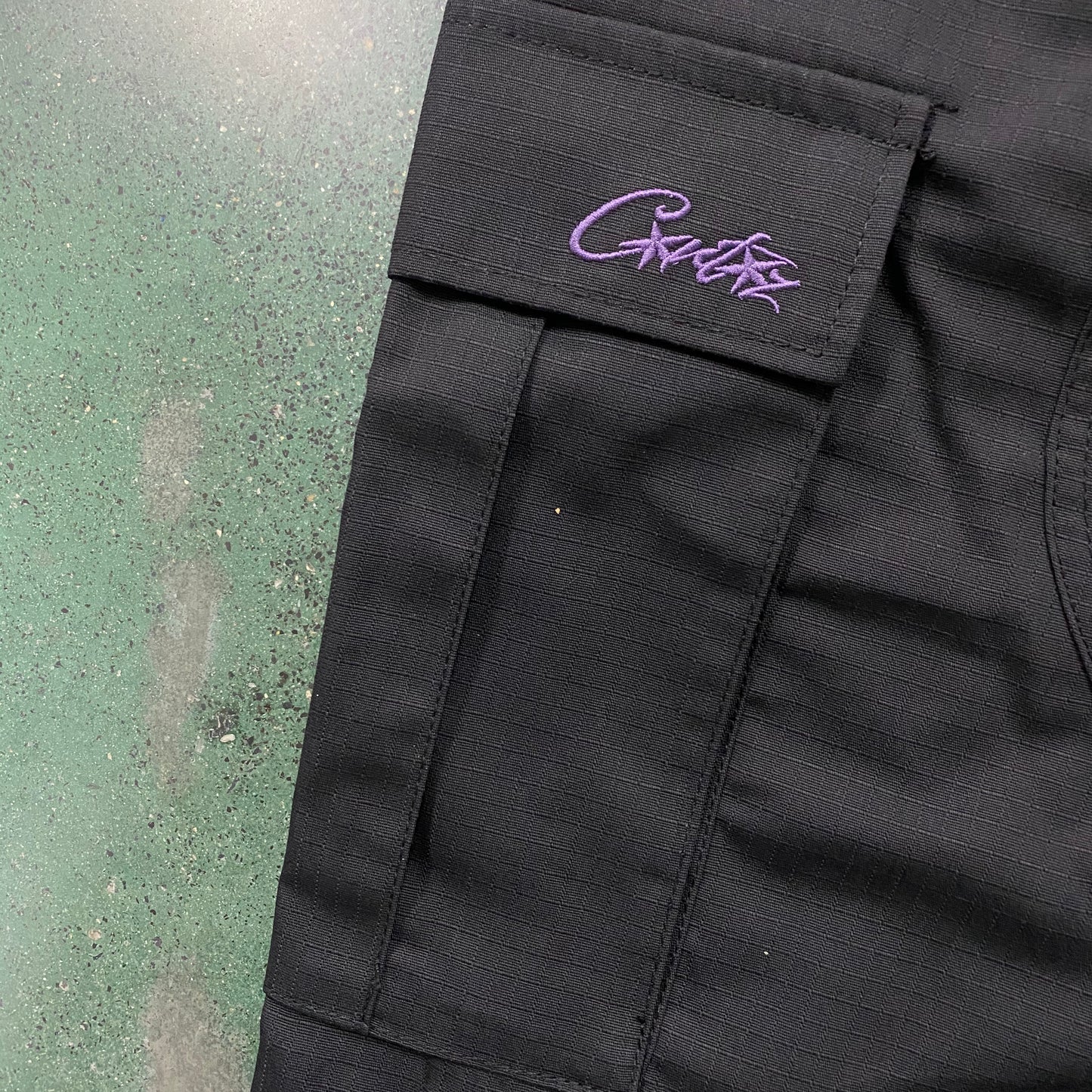 Corteiz Black Purple Logo Cargo