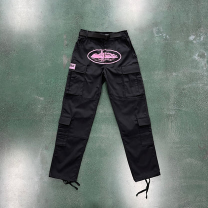 Corteiz Black Pink Logo Cargo