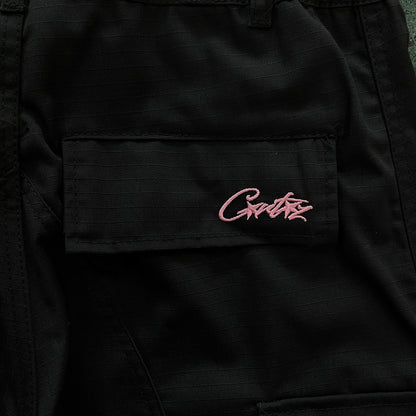 Corteiz Black Pink Logo Cargo