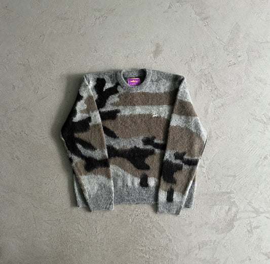 Corteiz Mohair Knit Sweater Grey Camo