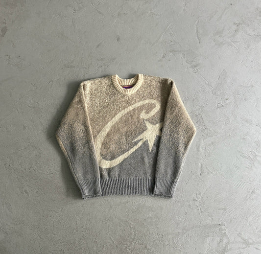 Corteiz C Star Gradient Mohair Knit Sweater Grey