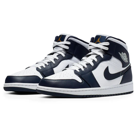 Air Jordan 1 Mid White Metallic Gold Obsidian - The Sneaker Dept