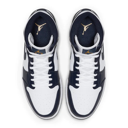 Air Jordan 1 Mid White Metallic Gold Obsidian - The Sneaker Dept